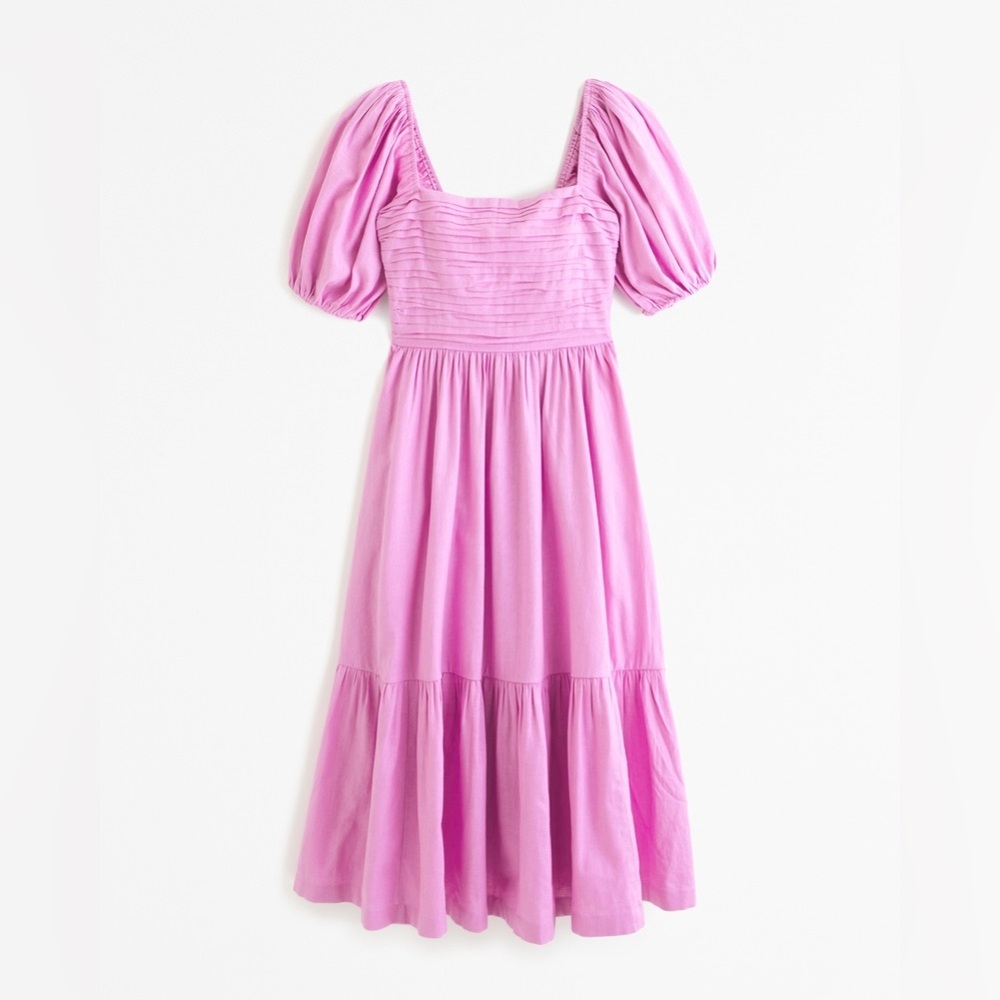 Abercrombie Emerson linen midi dress maxi puff sleeve cottage smocked waist